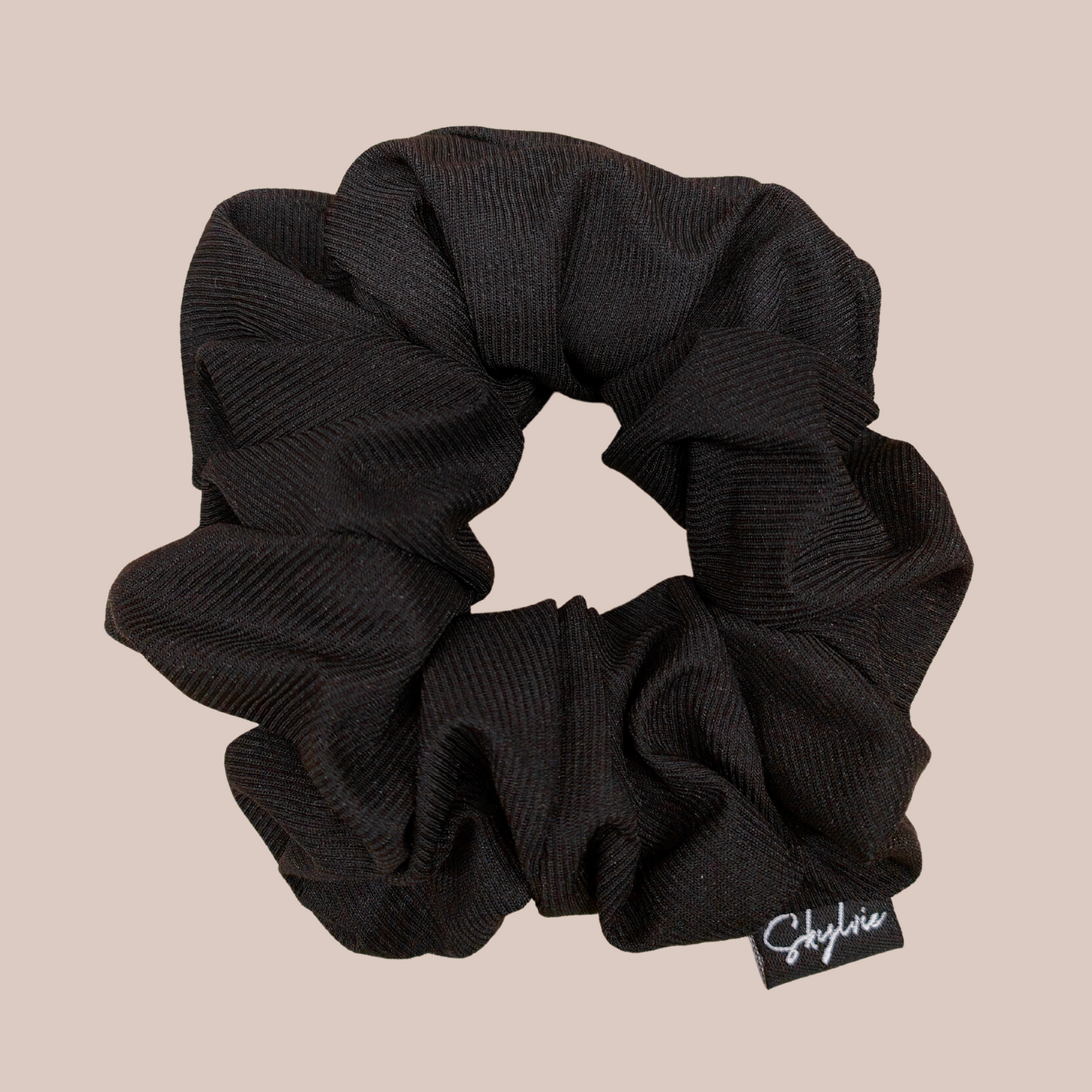 Natalie, the black sheer jersey Scrunchie